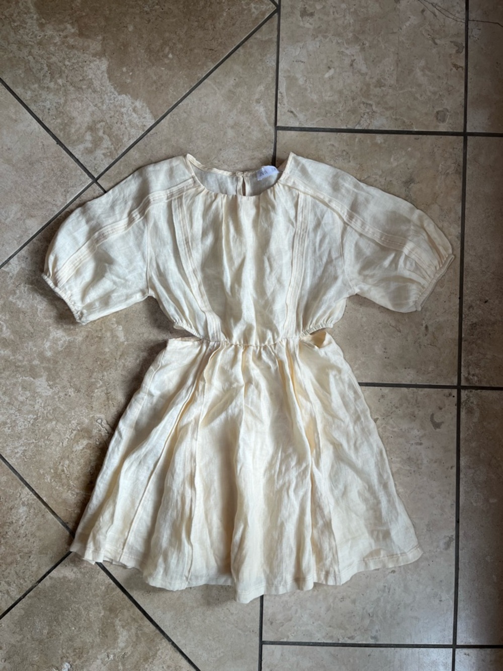 Zara Cream/Light Yellow Puff-Sleeve Dress for Kids